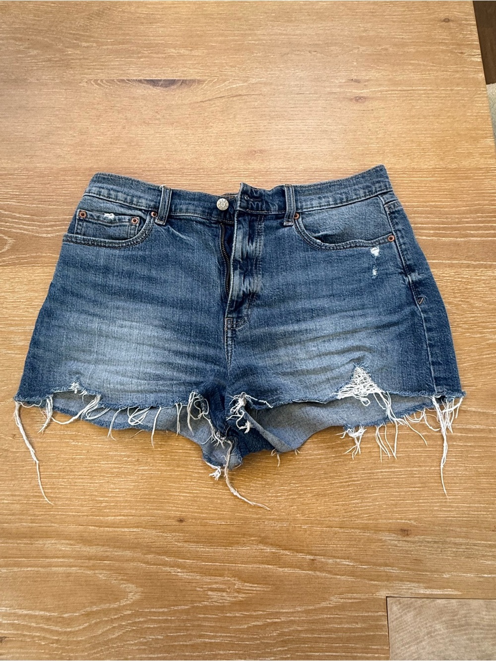 Distressed Dark Blue Denim Cutoff Shorts